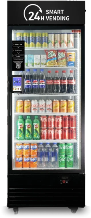 Slim single-door AI smart cooler, front view